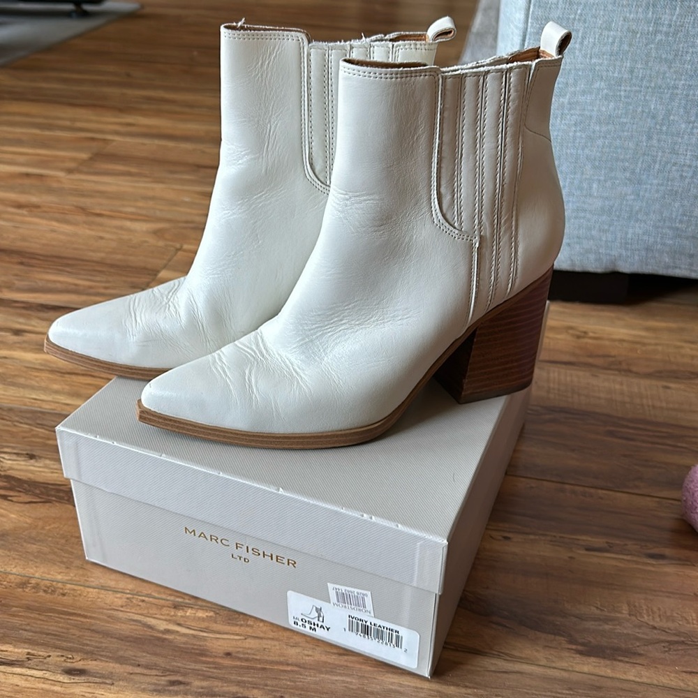 Marc Fisher Heeled Boots - White, W:8.5